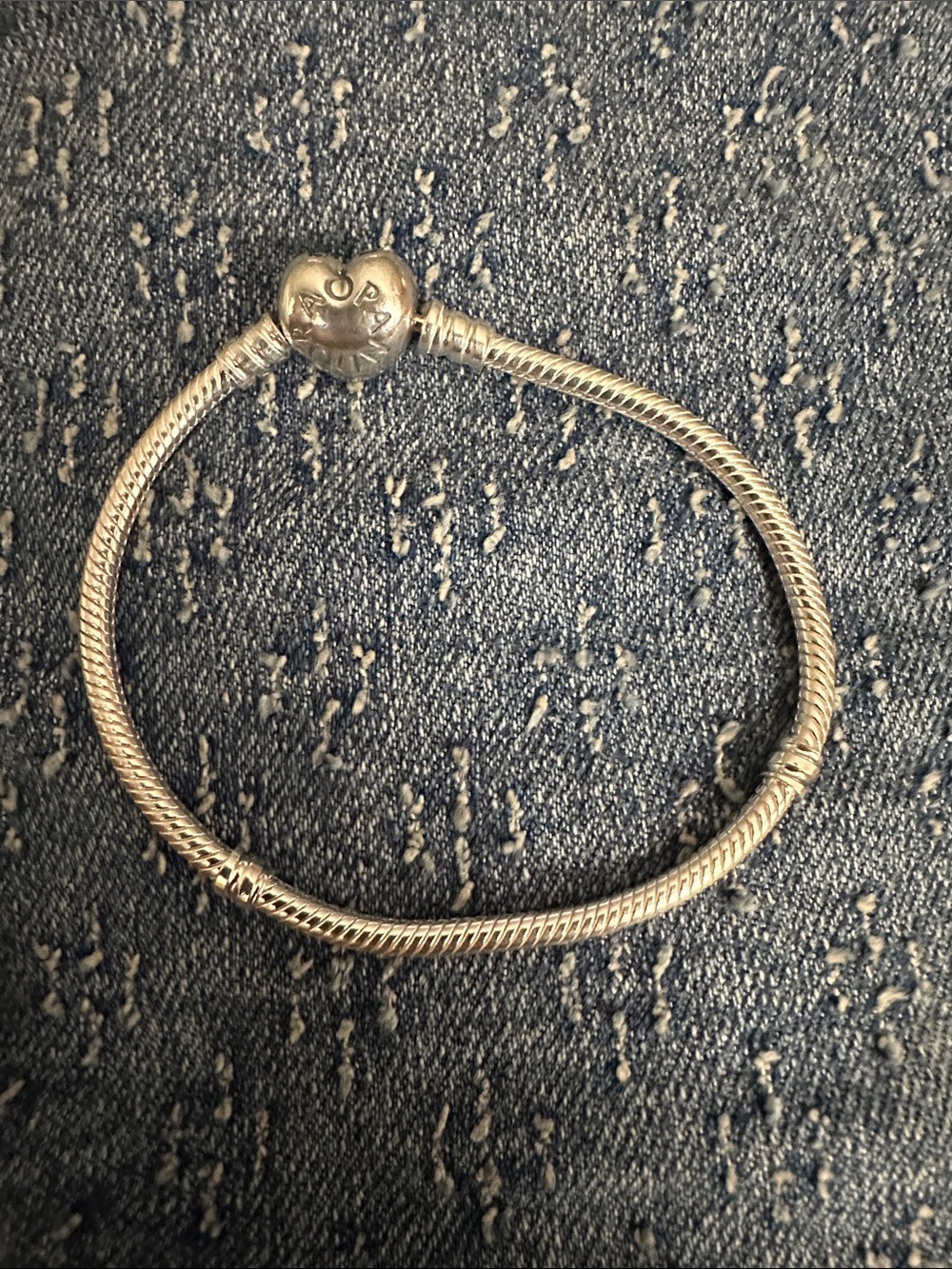 Pandora Silver Heart-Clasp Snake Chain Bracelet